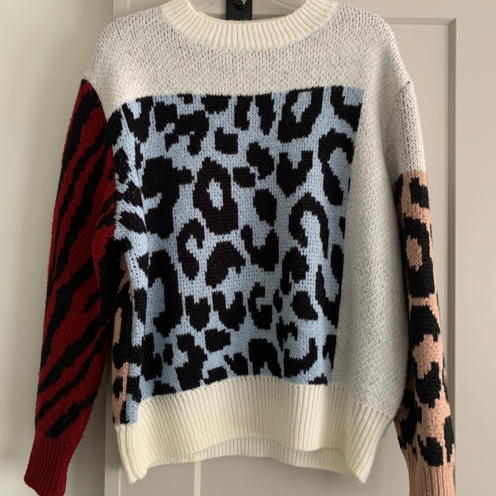 Block animal print sweater